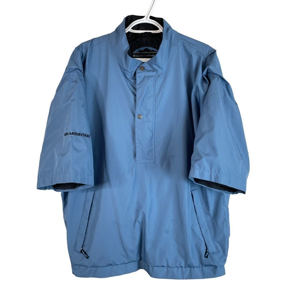 Sun Mountain Golf Windbreaker Mens L Blue Short Sleeve Pullover Mock Neck read